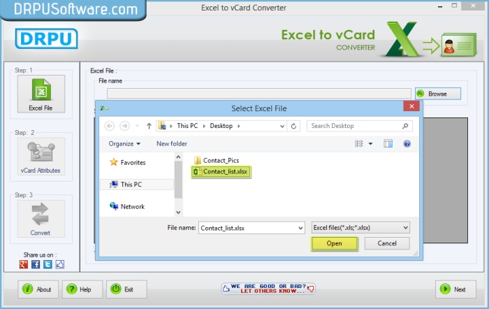 Browse excel contact