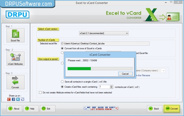 select vCard version and click on convert
